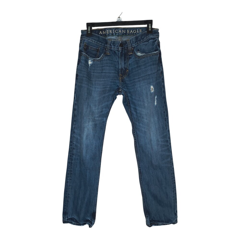 American Eagle Jeans Mens Size 28/30 Slim Straight Blue Medium Wash Distressed